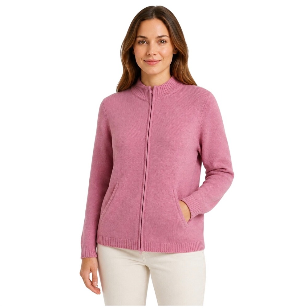 Peter Millar Pink 8 Ply Cashmere Full Zip Mock Neck Sweater Medium